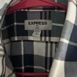 Express Navy and White Plaid Shirt